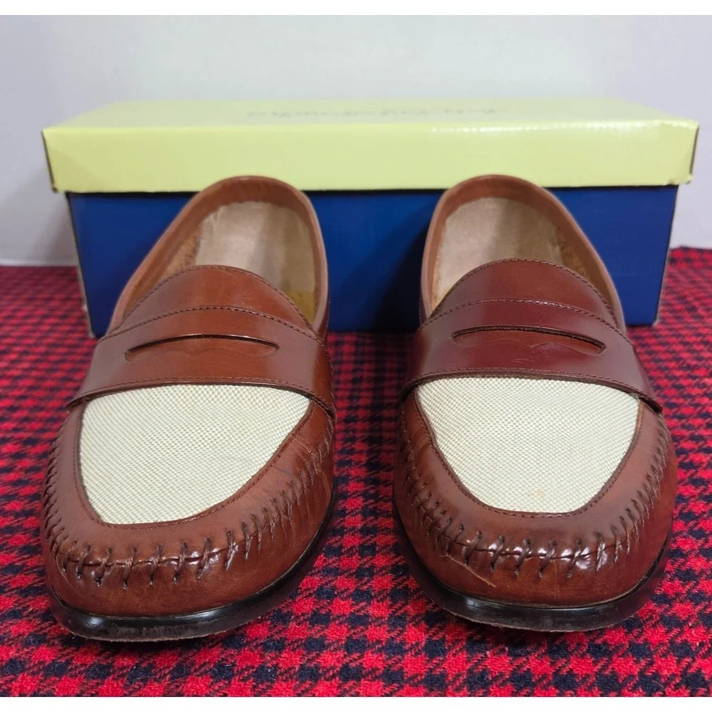 Giorgio Brutini Le Glove Penny Loafers Two Tone Brown Leather Canvas Mens 10M